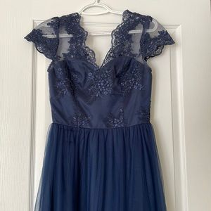 Navy embroidered formal maxi dress